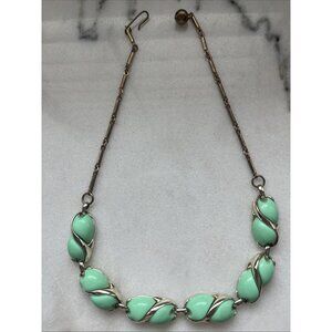Vintage Lucite Bright Mint Green Choker Necklace 50s Silver Tone up to 16"